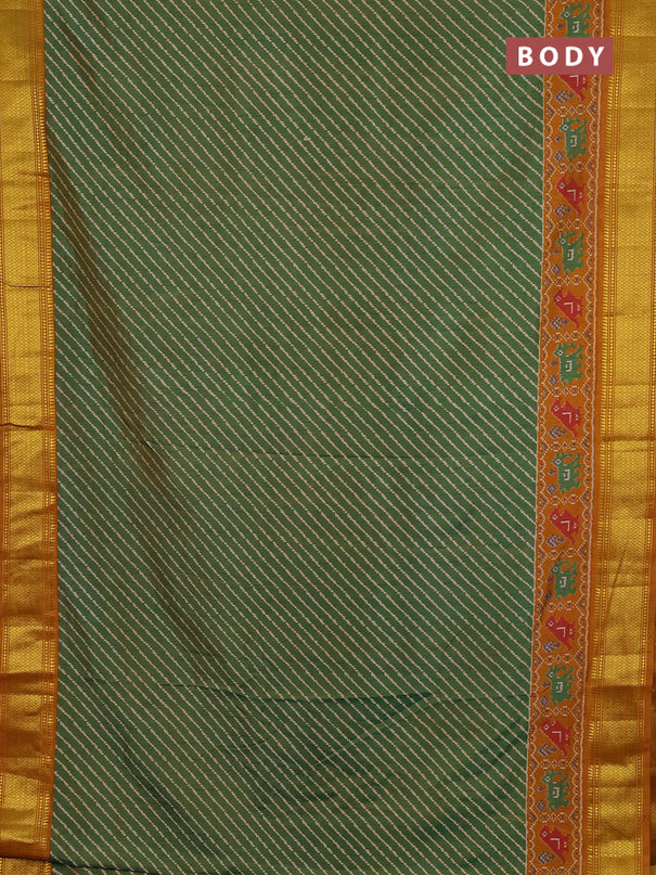 Semi tussar saree dual shade of green and dark mustard with allover leheriya style ikat weaves and zari woven border