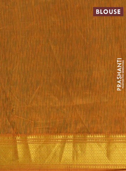 Semi tussar saree dual shade of green and dark mustard with allover leheriya style ikat weaves and zari woven border