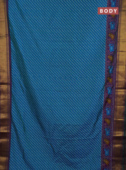 Semi tussar saree dual shade of bluish green and purple with allover leheriya style ikat weaves and zari woven border
