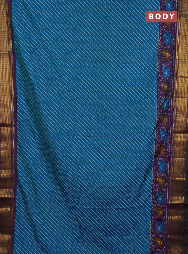 Semi tussar saree dual shade of bluish green and purple with allover leheriya style ikat weaves and zari woven border