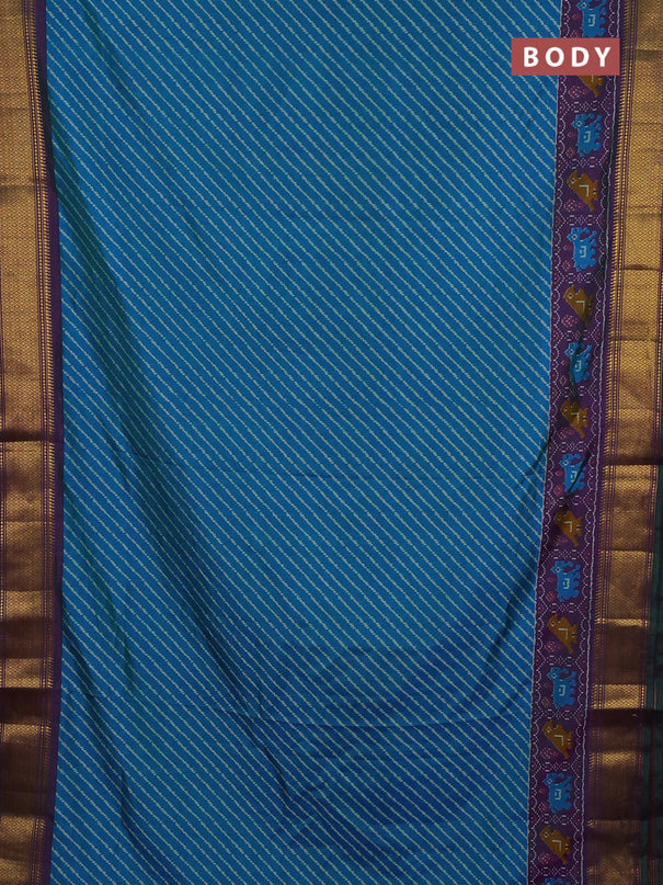 Semi tussar saree dual shade of bluish green and purple with allover leheriya style ikat weaves and zari woven border