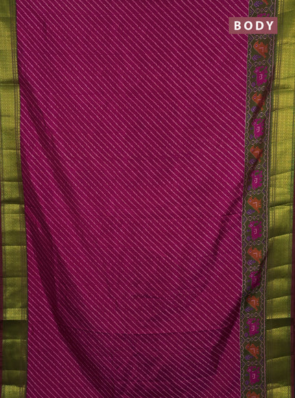 Semi tussar saree pink and mehendi green with allover leheriya style ikat weaves and zari woven border