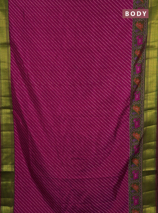 Semi tussar saree pink and mehendi green with allover leheriya style ikat weaves and zari woven border