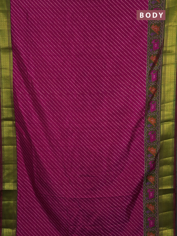 Semi tussar saree pink and mehendi green with allover leheriya style ikat weaves and zari woven border