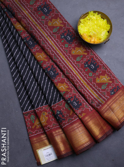 Semi tussar saree black and deep maroon with allover leheriya style ikat weaves and zari woven border