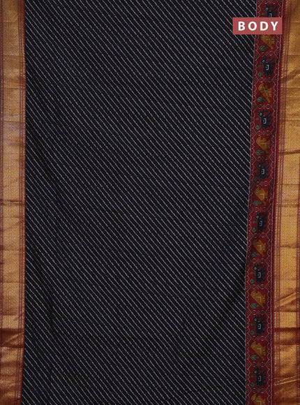 Semi tussar saree black and deep maroon with allover leheriya style ikat weaves and zari woven border