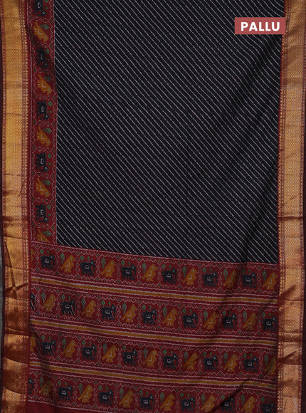 Semi tussar saree black and deep maroon with allover leheriya style ikat weaves and zari woven border