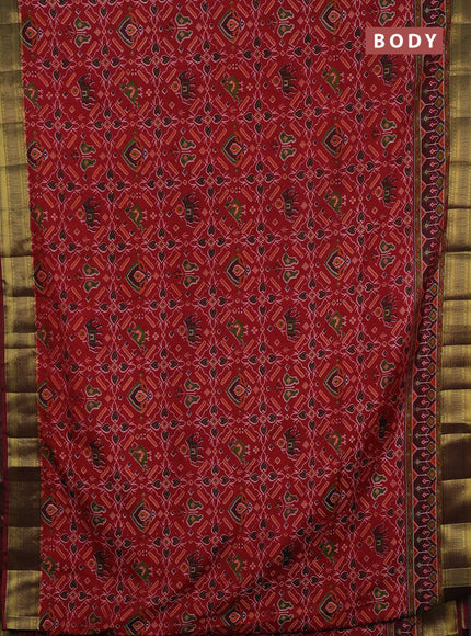 Semi tussar saree maroon with allover ikat prints and zari woven border