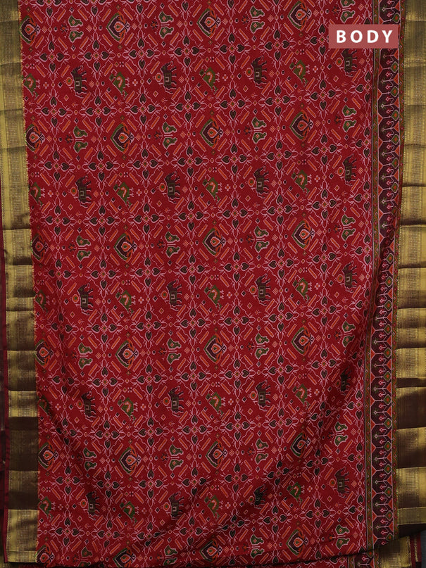 Semi tussar saree maroon with allover ikat prints and zari woven border