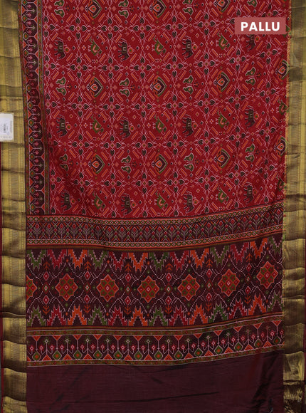 Semi tussar saree maroon with allover ikat prints and zari woven border