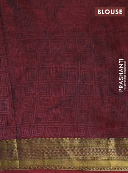 Semi tussar saree maroon with allover ikat prints and zari woven border