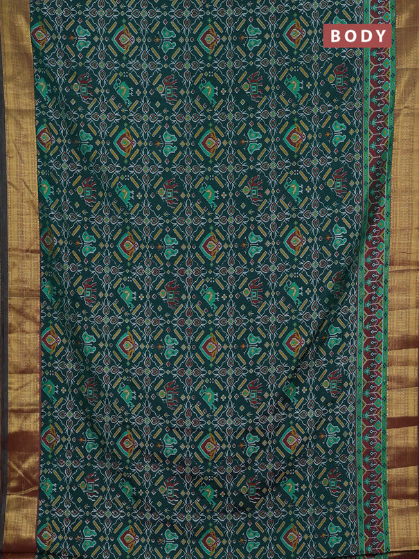 Semi tussar saree bottle green and pastel maroon with allover ikat prints and zari woven border