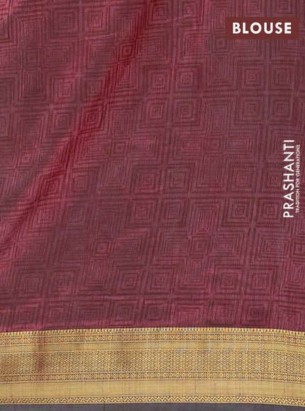 Semi tussar saree bottle green and pastel maroon with allover ikat prints and zari woven border
