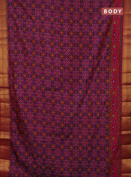Semi tussar saree purple and pink with allover ikat prints and zari woven border