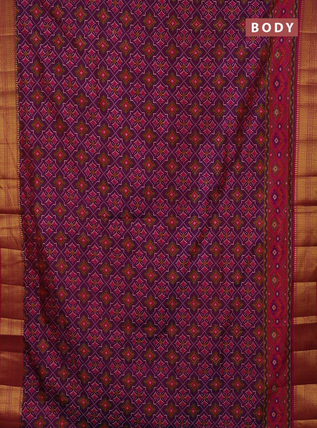 Semi tussar saree purple and pink with allover ikat prints and zari woven border