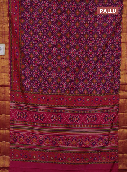 Semi tussar saree purple and pink with allover ikat prints and zari woven border