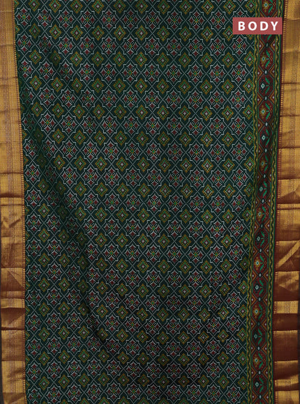Semi tussar saree bottle green and maroon with allover ikat prints and zari woven border