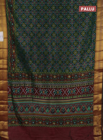 Semi tussar saree bottle green and maroon with allover ikat prints and zari woven border