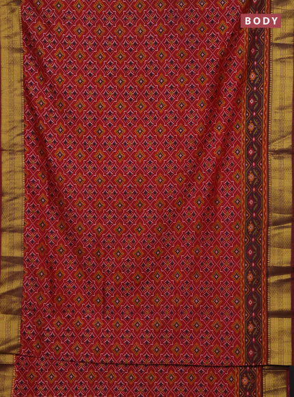 Semi tussar saree maroon with allover ikat prints and zari woven border