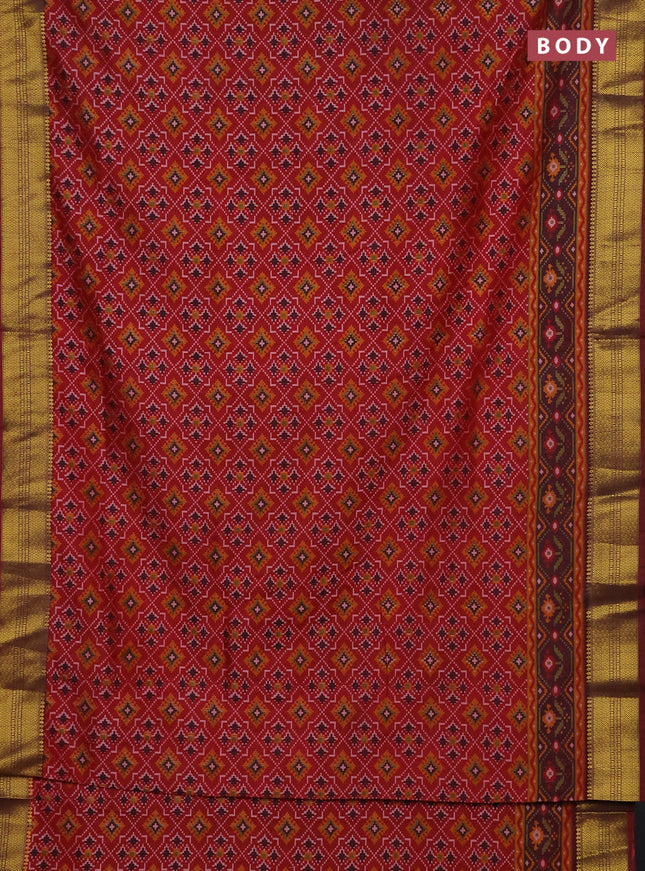 Semi tussar saree maroon with allover ikat prints and zari woven border