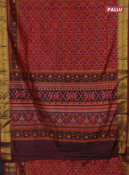 Semi tussar saree maroon with allover ikat prints and zari woven border