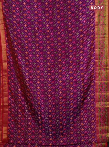 Semi tussar saree purple and pink with allover ikat prints and ikat woven zari border