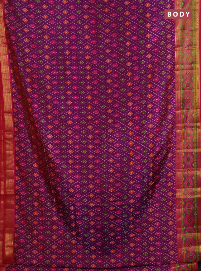 Semi tussar saree purple and pink with allover ikat prints and ikat woven zari border
