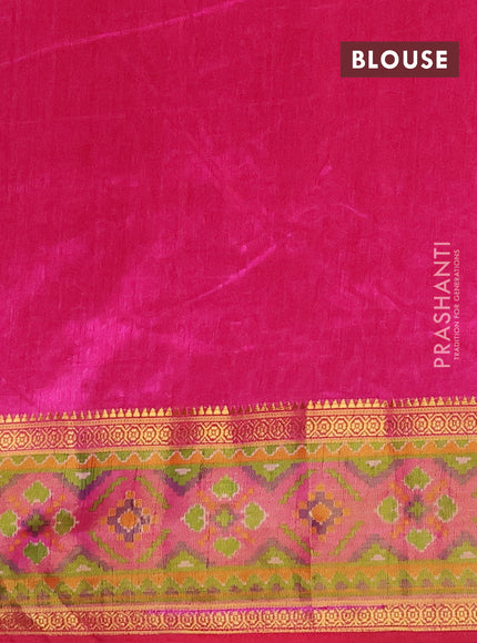 Semi tussar saree purple and pink with allover ikat prints and ikat woven zari border