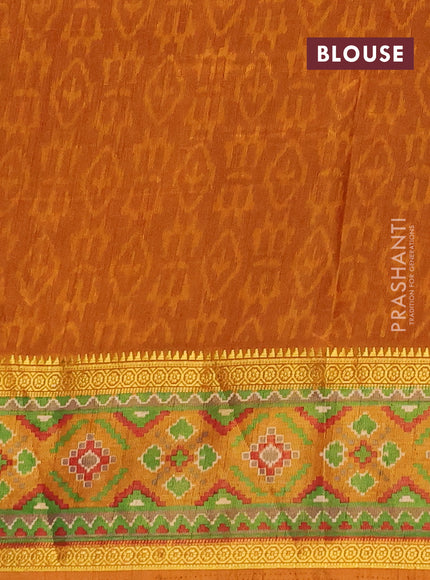 Semi tussar saree maroon and mustard yellow with allover ikat prints and ikat woven zari border