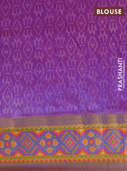 Semi tussar saree pink and blue with allover ikat prints and ikat woven zari border