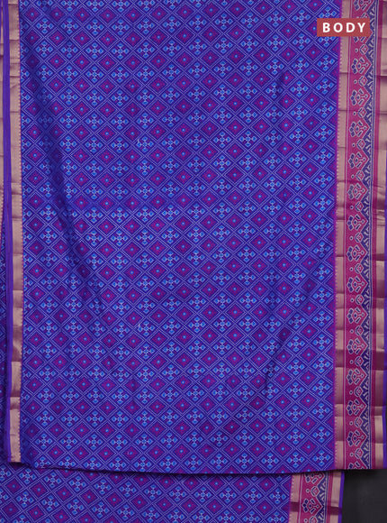 Semi tussar saree blue and pink with allover ikat prints and ikat woven zari border