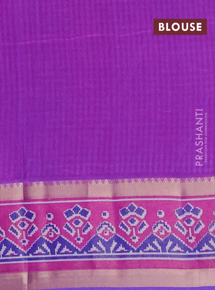 Semi tussar saree blue and pink with allover ikat prints and ikat woven zari border