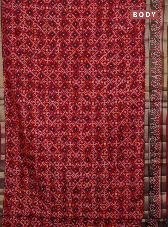 Semi tussar saree maroon with allover ikat prints and ikat woven zari border