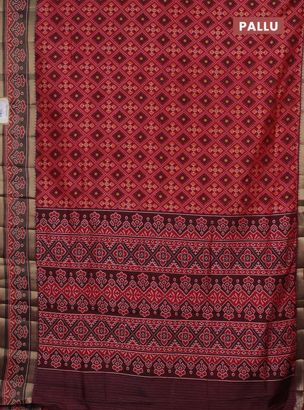 Semi tussar saree maroon with allover ikat prints and ikat woven zari border
