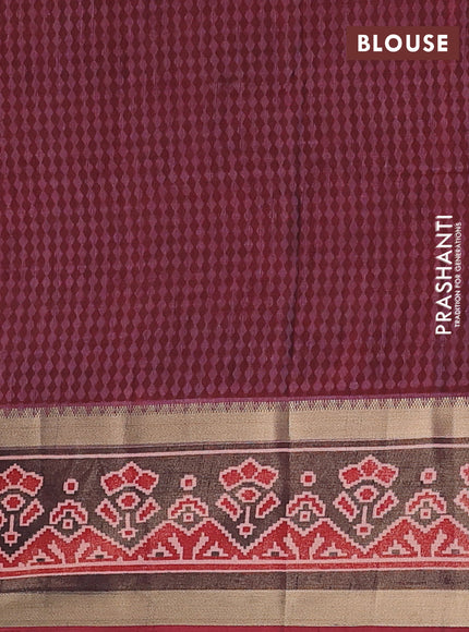 Semi tussar saree maroon with allover ikat prints and ikat woven zari border