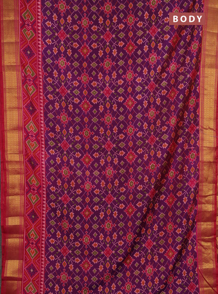 Semi tussar saree magenta pink and pink with allover ikat prints and zari woven border