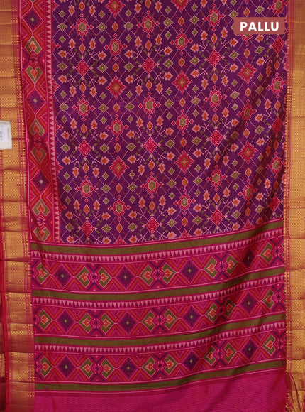 Semi tussar saree magenta pink and pink with allover ikat prints and zari woven border
