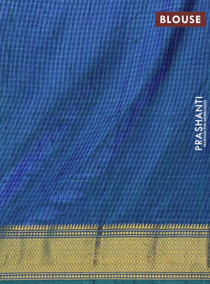 Semi tussar saree green with allover ikat prints and zari woven border