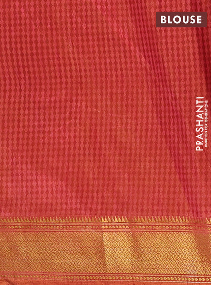 Semi tussar saree dark mustard and orange with allover ikat prints and zari woven border