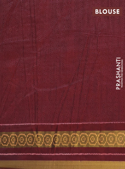 Semi tussar saree red and maroon with allover ikat prints and ikat woven zari border