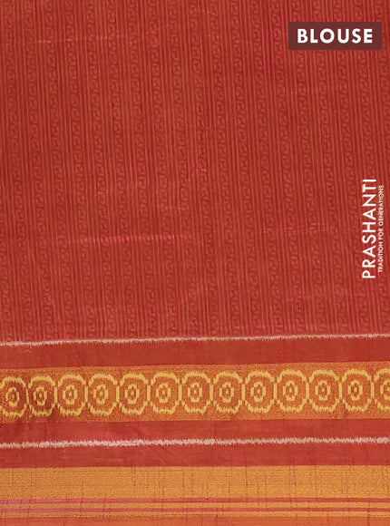 Semi tussar saree mustard yellow and maroon with allover ikat prints and ikat woven zari border