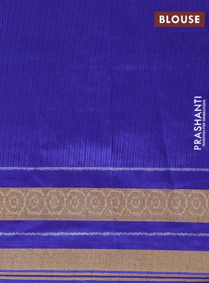 Semi tussar saree dark pink and blue with allover ikat prints and ikat woven zari border