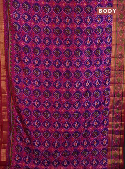 Semi tussar saree purple and dark pink with allover patola prints and ikat woven zari border