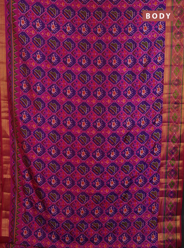Semi tussar saree purple and dark pink with allover patola prints and ikat woven zari border