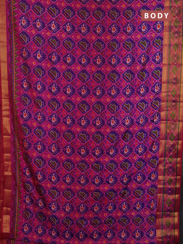 Semi tussar saree purple and dark pink with allover patola prints and ikat woven zari border