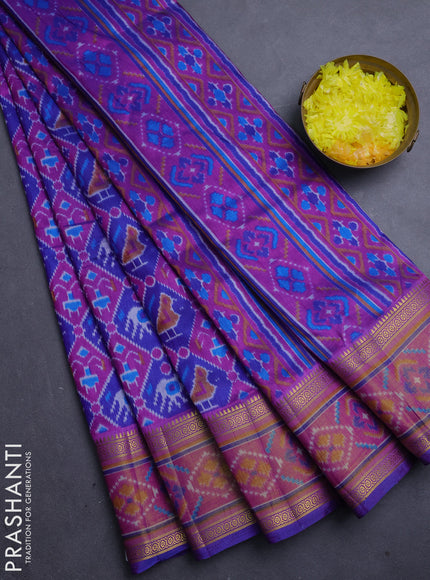 Semi tussar saree blue and purple with allover patola prints and ikat woven zari border