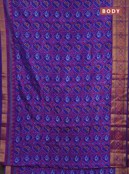 Semi tussar saree blue and purple with allover patola prints and ikat woven zari border