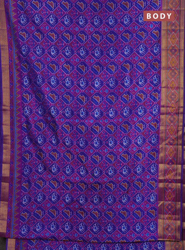 Semi tussar saree blue and purple with allover patola prints and ikat woven zari border