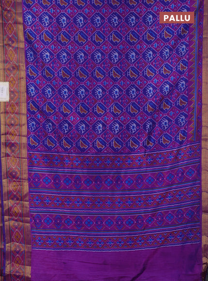 Semi tussar saree blue and purple with allover patola prints and ikat woven zari border