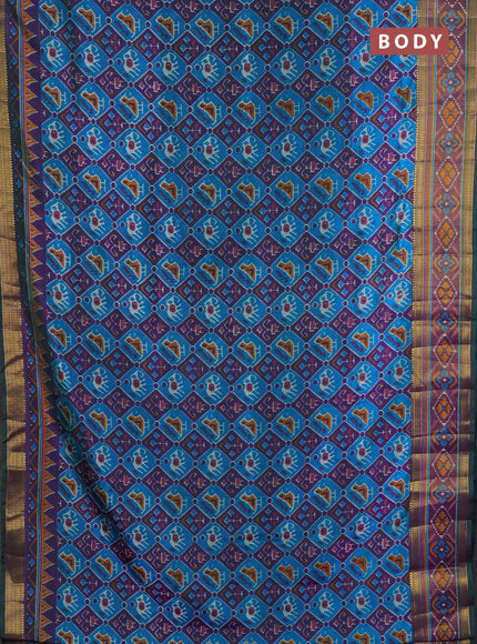 Semi tussar saree blue and purple with allover patola prints and ikat woven zari border